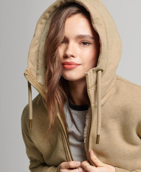 Superdry femmes sweat à capuche zippé ours borg noir en coton bio D64Z5793 vêtements bronzer