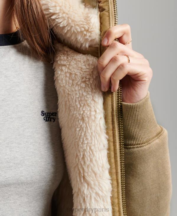 Superdry femmes sweat à capuche zippé ours borg noir en coton bio D64Z5793 vêtements bronzer
