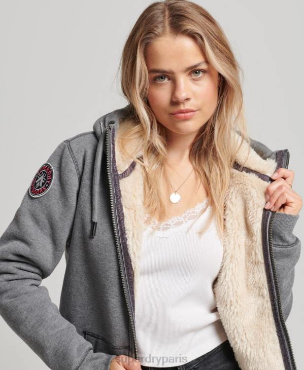 Superdry femmes sweat à capuche zippé ours borg noir en coton bio D64Z5991 vêtements gris