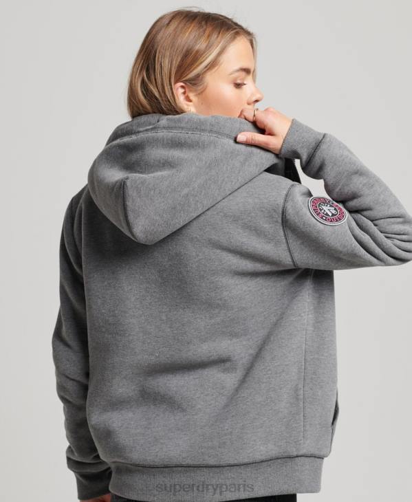 Superdry femmes sweat à capuche zippé ours borg noir en coton bio D64Z5991 vêtements gris