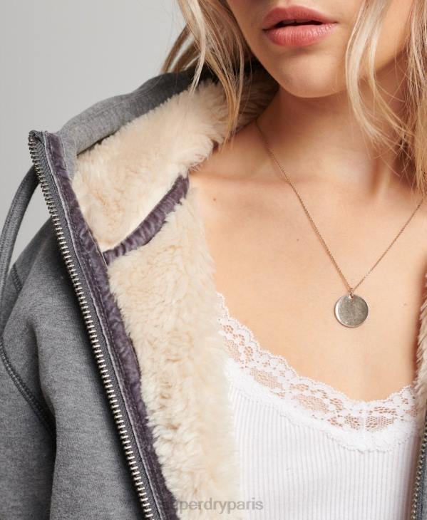 Superdry femmes sweat à capuche zippé ours borg noir en coton bio D64Z5991 vêtements gris