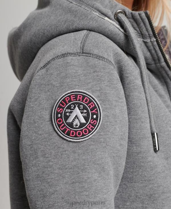 Superdry femmes sweat à capuche zippé ours borg noir en coton bio D64Z5991 vêtements gris
