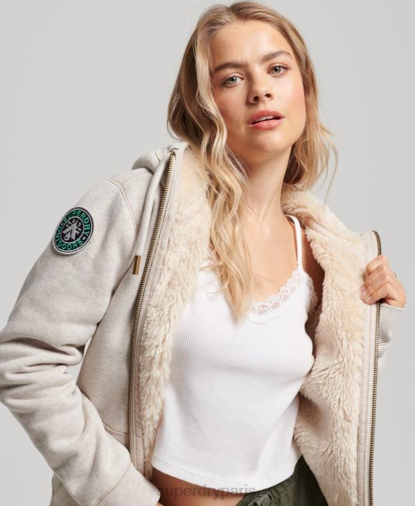 Superdry femmes sweat à capuche zippé ours borg noir en coton bio D64Z6093 vêtements gris clair