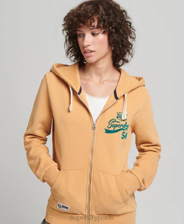 Superdry femmes sweat à capuche zippé script college D64Z3498 vêtements jaune