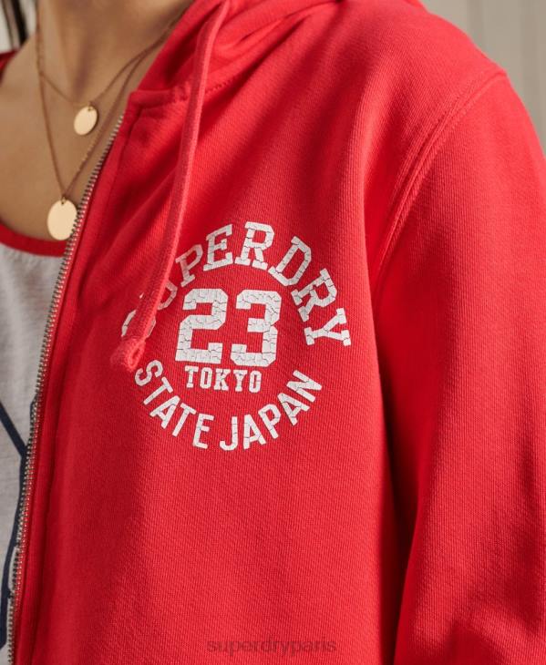 Superdry femmes sweat à capuche zippé superstate D64Z3506 vêtements rouge