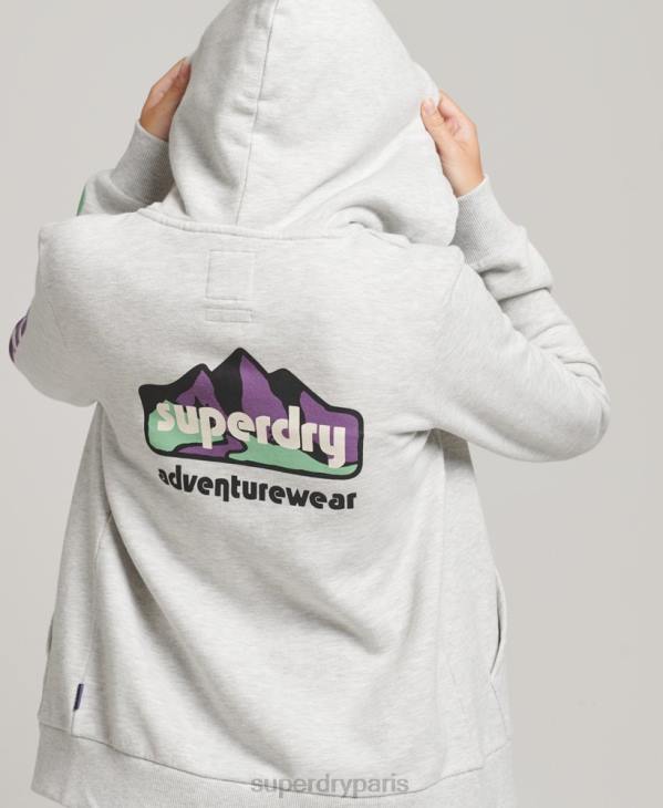 Superdry femmes sweat à capuche zippé terrain 90s D64Z6057 vêtements gris clair