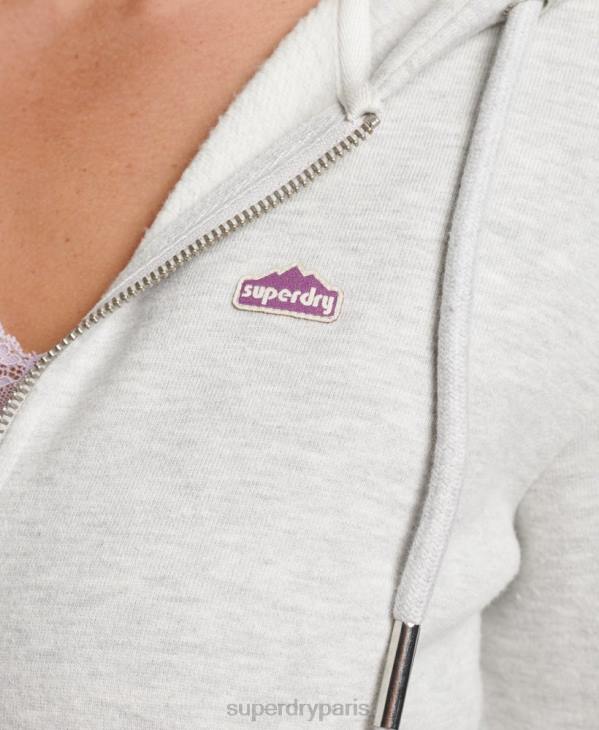 Superdry femmes sweat à capuche zippé terrain 90s D64Z6057 vêtements gris clair
