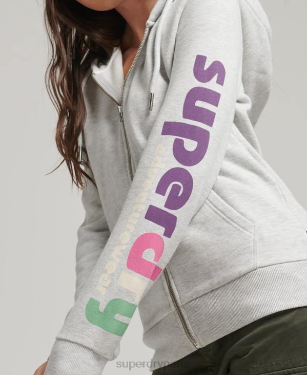 Superdry femmes sweat à capuche zippé terrain 90s D64Z6057 vêtements gris clair