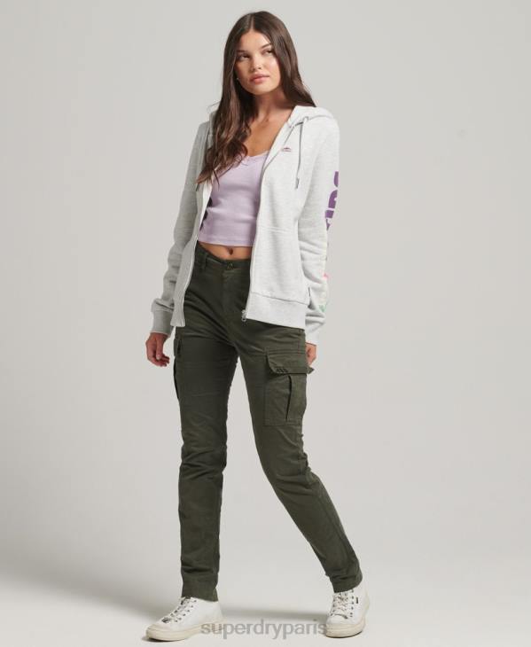 Superdry femmes sweat à capuche zippé terrain 90s D64Z6057 vêtements gris clair