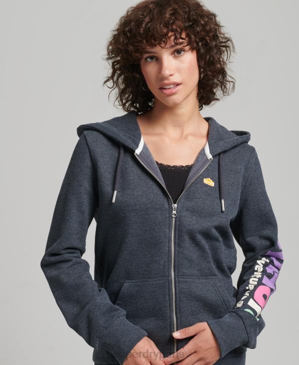 Superdry femmes sweat à capuche zippé terrain 90s D64Z6058 vêtements marine