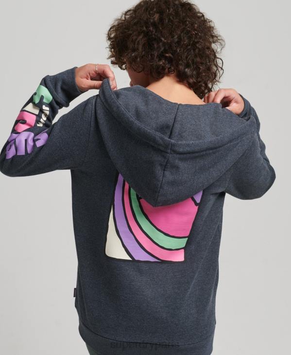 Superdry femmes sweat à capuche zippé terrain 90s D64Z6058 vêtements marine