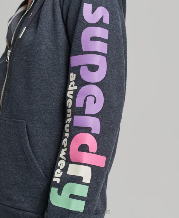 Superdry femmes sweat à capuche zippé terrain 90s D64Z6058 vêtements marine