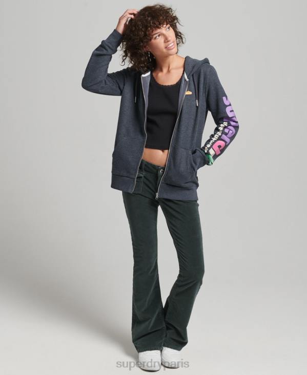 Superdry femmes sweat à capuche zippé terrain 90s D64Z6058 vêtements marine