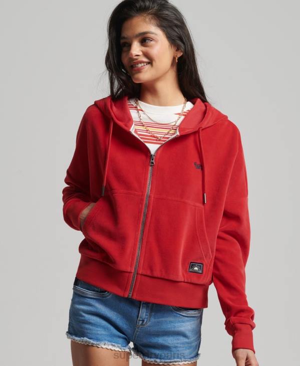 Superdry femmes sweat à capuche zippé vintage D64Z6010 vêtements rouge