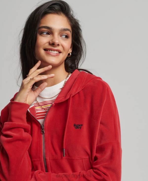 Superdry femmes sweat à capuche zippé vintage D64Z6010 vêtements rouge
