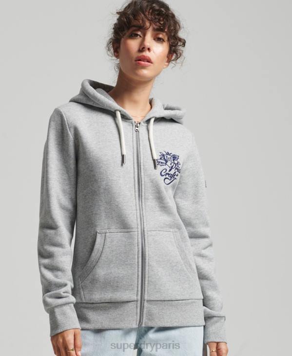 Superdry femmes sweat à capuche zippé vintage Pride in Craft D64Z3501 vêtements gris