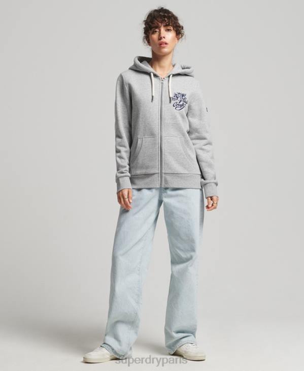 Superdry femmes sweat à capuche zippé vintage Pride in Craft D64Z3501 vêtements gris