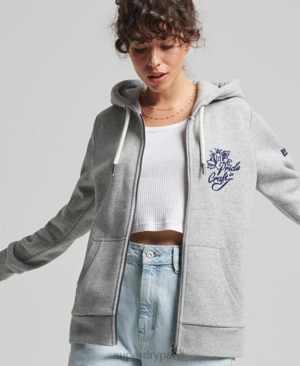 Superdry femmes sweat à capuche zippé vintage Pride in Craft D64Z3501 vêtements gris