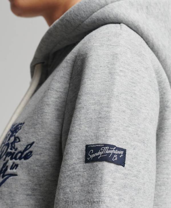 Superdry femmes sweat à capuche zippé vintage Pride in Craft D64Z3501 vêtements gris