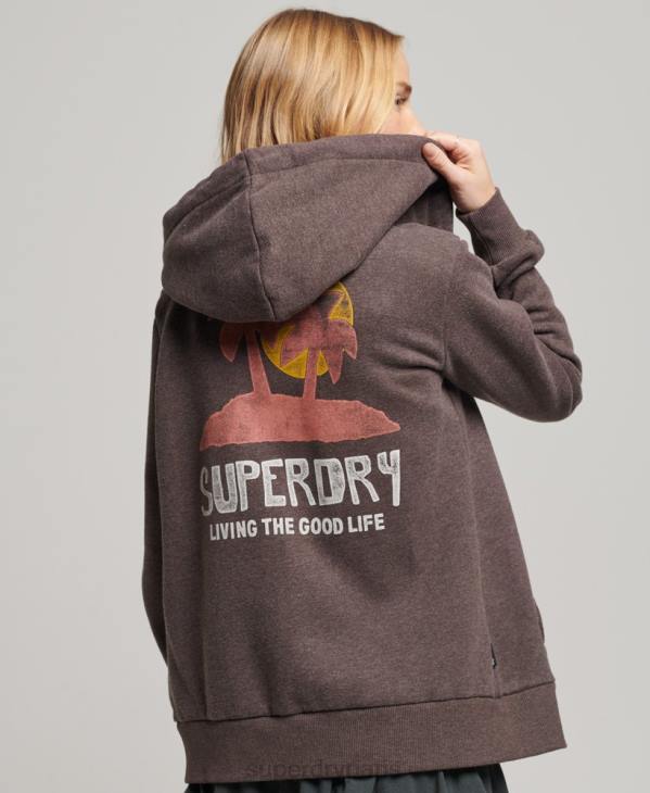 Superdry femmes sweat à capuche zippé vintage cali à découpes D64Z2142 vêtements brun