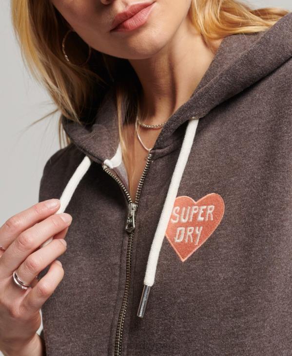 Superdry femmes sweat à capuche zippé vintage cali à découpes D64Z2142 vêtements brun