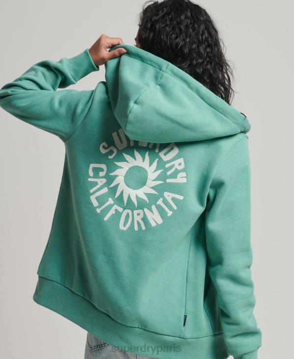 Superdry femmes sweat à capuche zippé vintage cali à découpes D64Z2271 vêtements vert