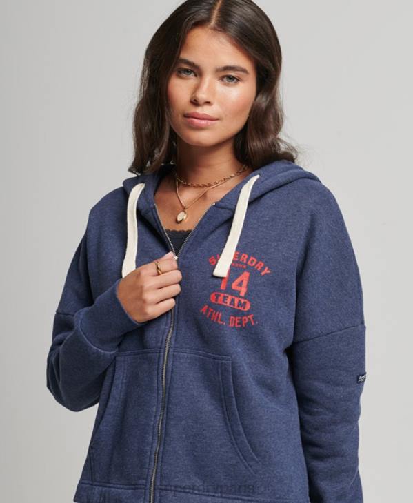 Superdry femmes sweat à capuche zippé vintage college D64Z5869 vêtements marine