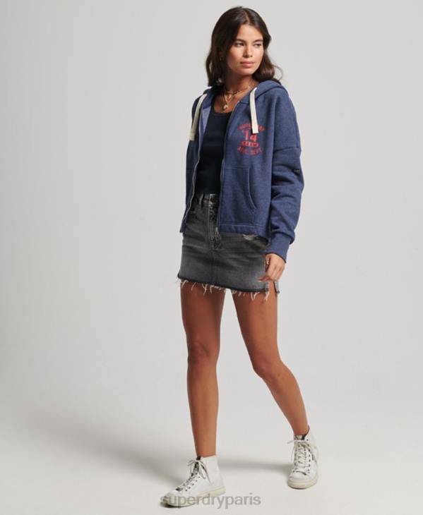 Superdry femmes sweat à capuche zippé vintage college D64Z5869 vêtements marine