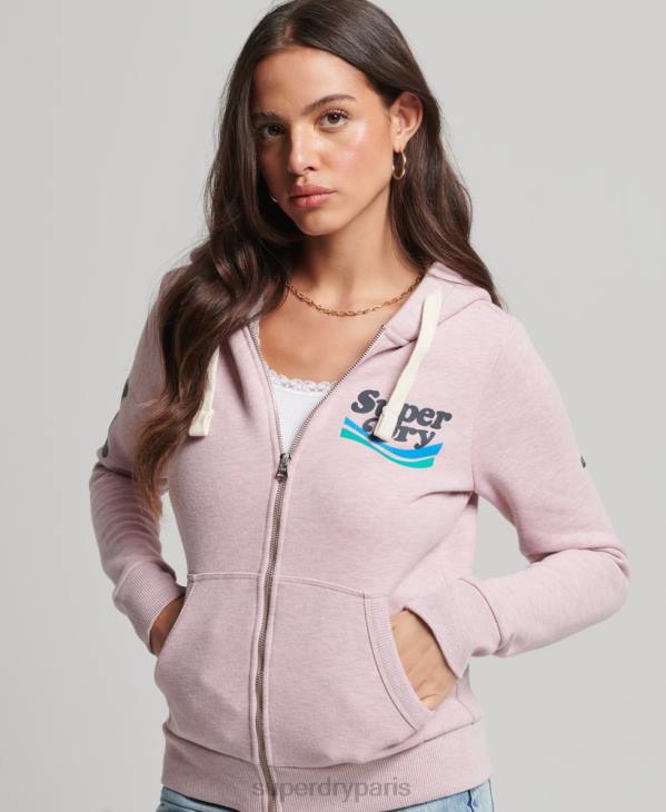 Superdry femmes sweat à capuche zippé vintage cooper nostalgic D64Z3298 vêtements rose