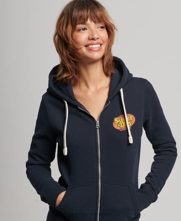 Superdry femmes sweat à capuche zippé vintage cooper nostalgic D64Z5936 vêtements marine