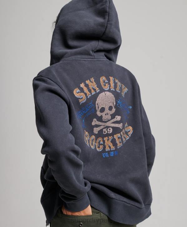 Superdry femmes sweat à capuche zippé vintage merch store D64Z3310 vêtements noir
