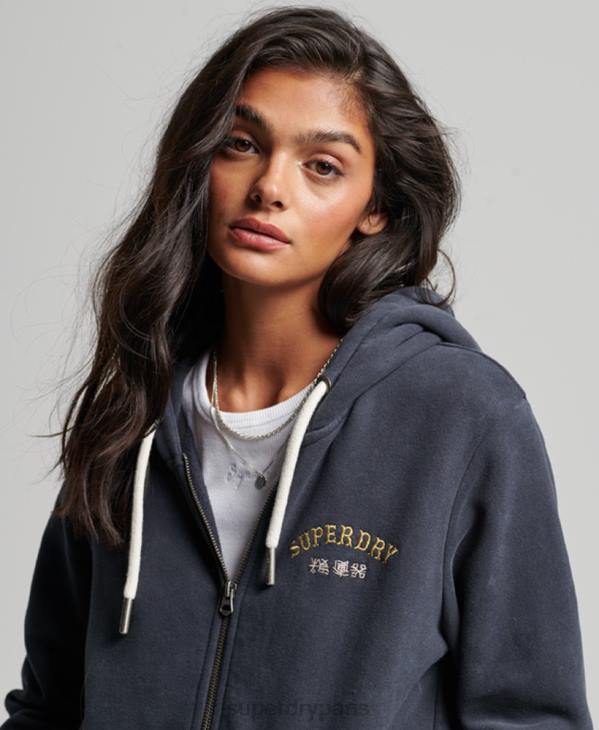 Superdry femmes sweat à capuche zippé vintage merch store D64Z3310 vêtements noir