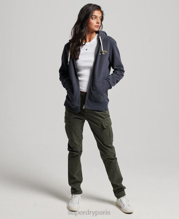 Superdry femmes sweat à capuche zippé vintage merch store D64Z3310 vêtements noir