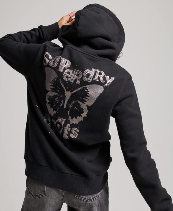 Superdry femmes sweat à capuche zippé vintage merch store D64Z3351 vêtements noir