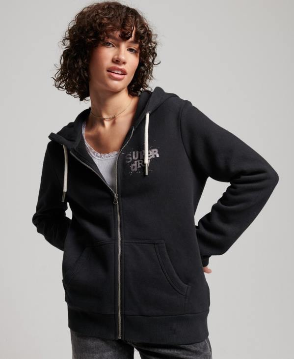Superdry femmes sweat à capuche zippé vintage merch store D64Z3351 vêtements noir