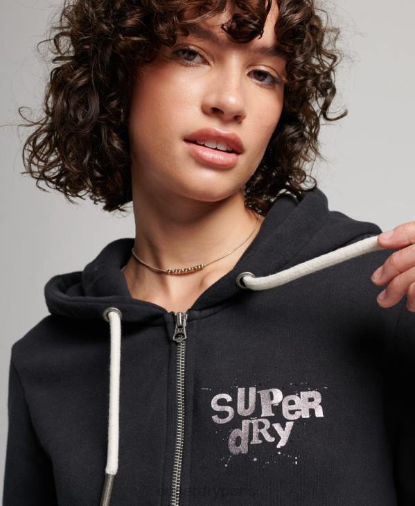 Superdry femmes sweat à capuche zippé vintage merch store D64Z3351 vêtements noir