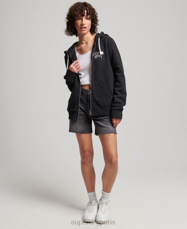 Superdry femmes sweat à capuche zippé vintage merch store D64Z3351 vêtements noir