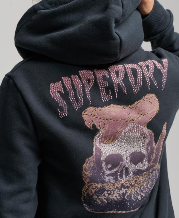Superdry femmes sweat à capuche zippé vintage merch store D64Z3382 vêtements noir