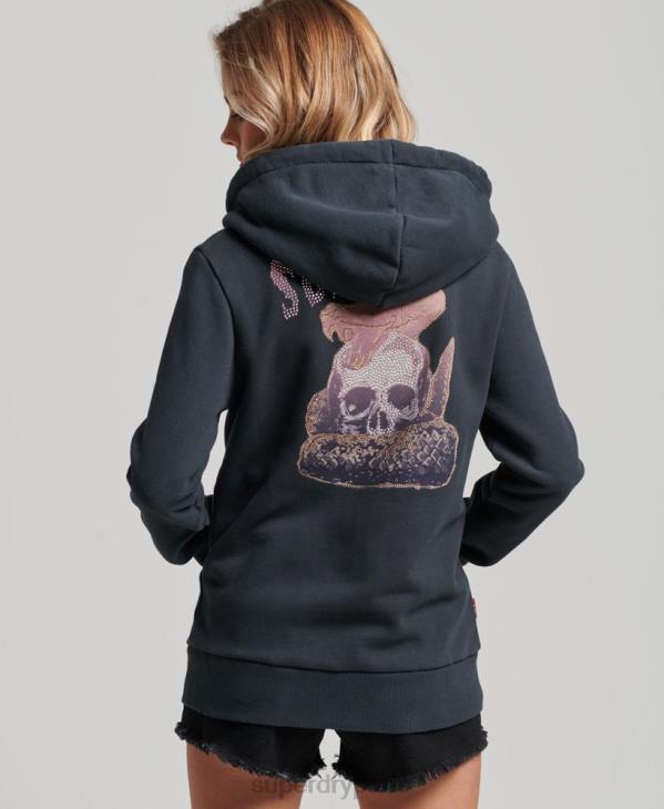 Superdry femmes sweat à capuche zippé vintage merch store D64Z3382 vêtements noir