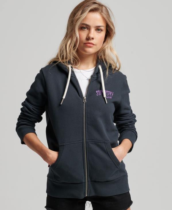 Superdry femmes sweat à capuche zippé vintage merch store D64Z3382 vêtements noir