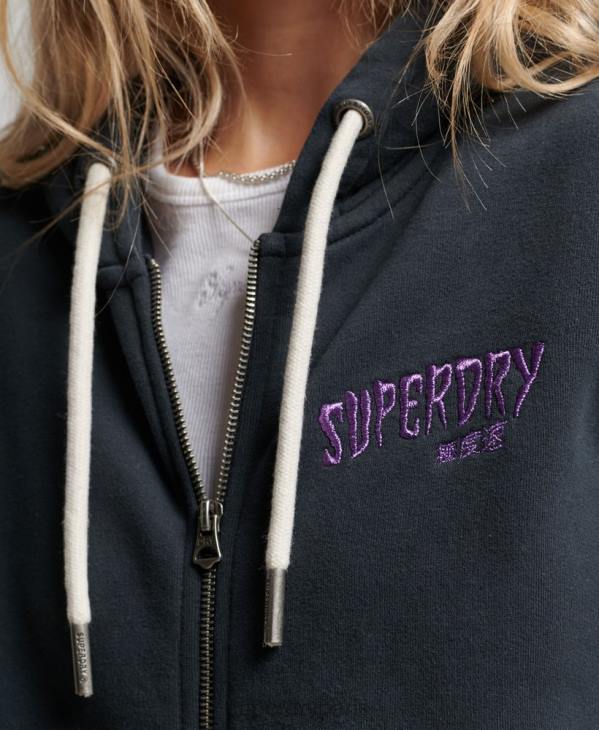 Superdry femmes sweat à capuche zippé vintage merch store D64Z3382 vêtements noir