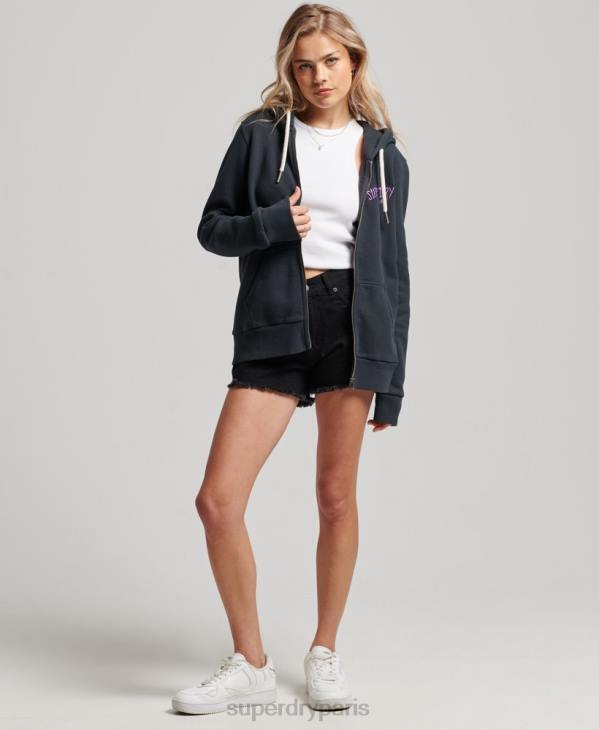Superdry femmes sweat à capuche zippé vintage merch store D64Z3382 vêtements noir