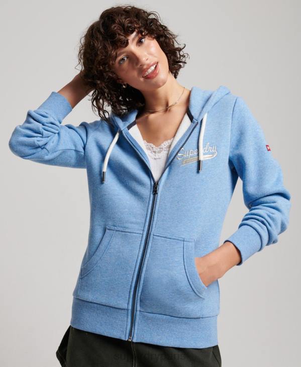 Superdry femmes sweat à capuche zippé vintage scripted college D64Z2289 vêtements bleu