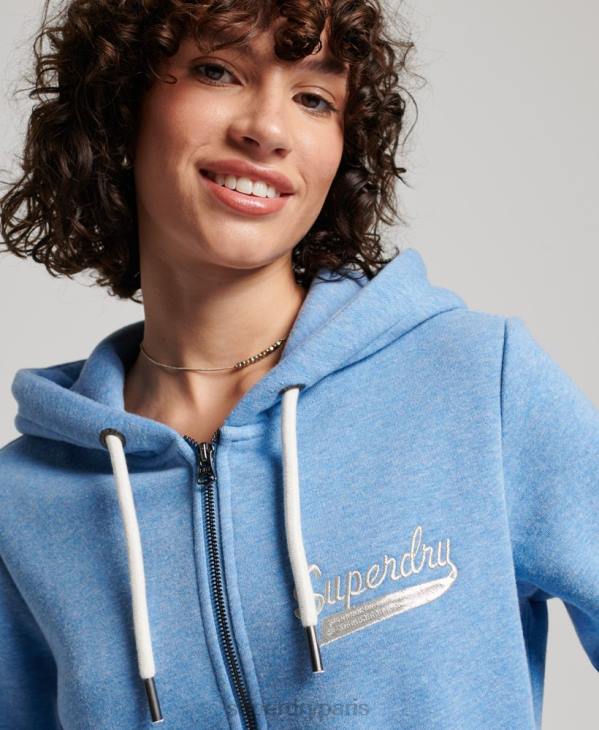 Superdry femmes sweat à capuche zippé vintage scripted college D64Z2289 vêtements bleu