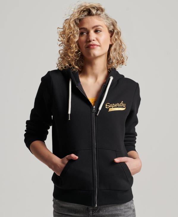 Superdry femmes sweat à capuche zippé vintage scripted college D64Z2293 vêtements noir