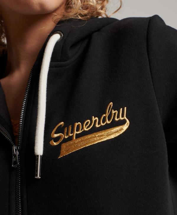 Superdry femmes sweat à capuche zippé vintage scripted college D64Z2293 vêtements noir
