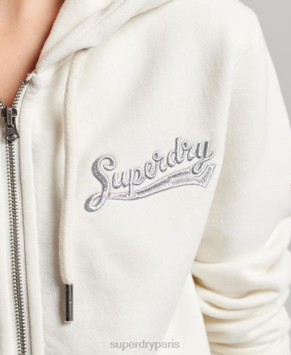 Superdry femmes sweat à capuche zippé vintage scripted college D64Z2319 vêtements blanc