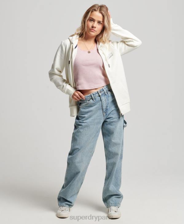 Superdry femmes sweat à capuche zippé vintage scripted college D64Z2319 vêtements blanc