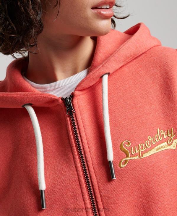 Superdry femmes sweat à capuche zippé vintage scripted college D64Z3374 vêtements corail