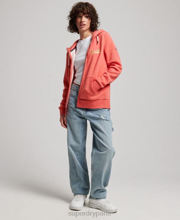 Superdry femmes sweat à capuche zippé vintage scripted college D64Z3374 vêtements corail